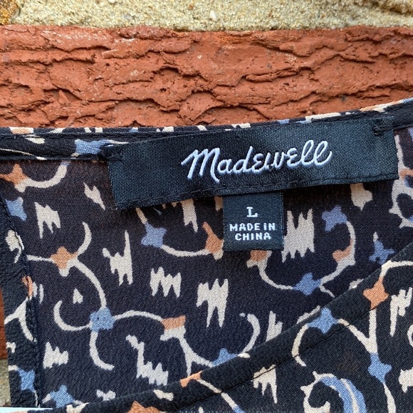 MADEWELL SILK FIESTA PAISLEY BELL- SLEEVE WOMENS TOP SIZE LARGE - Picture 3 of 7
